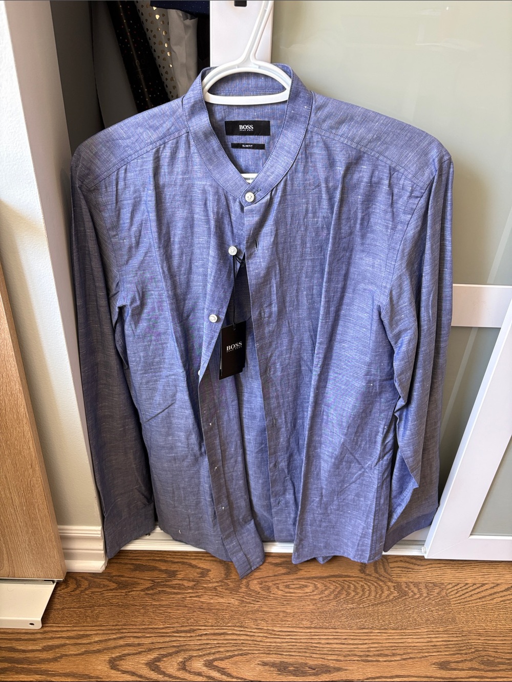 Boss Blue Lightweight Mandarin-Collar Shirt Jacket